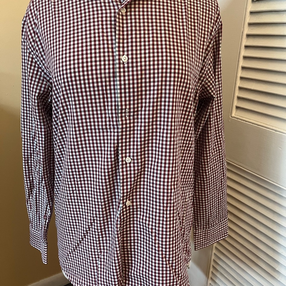 Dockers Men's Burgundy and White Checkered Shirt. M 15 - 15 1/2